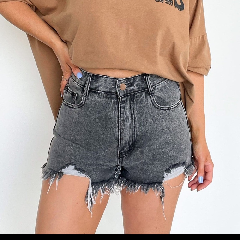 Distressed Black Denim Jean Shorts